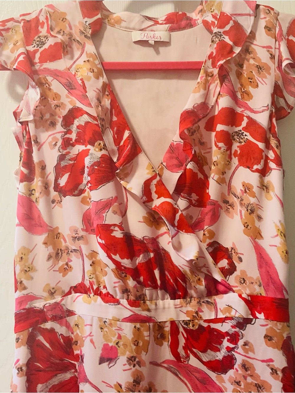 Parker Red & Pink Floral Silk Dress